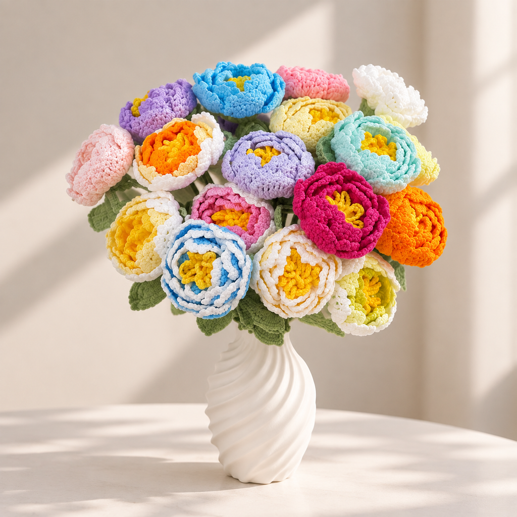 Crochet Peony Flower Stem-10-Pack