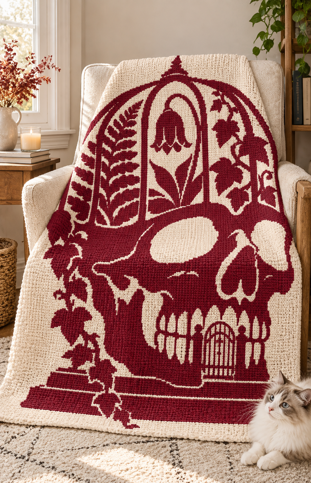 Botanical Skull Conservatory C2C Crochet Mosaic Pattern-Digital Download
