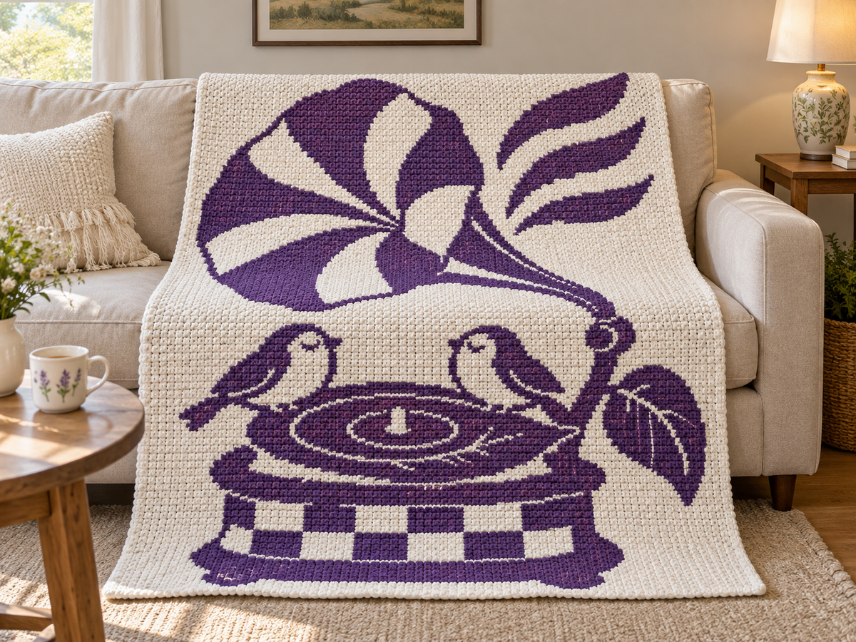Songbirds Record Player C2C Crochet Mosaic Pattern-Digital Download