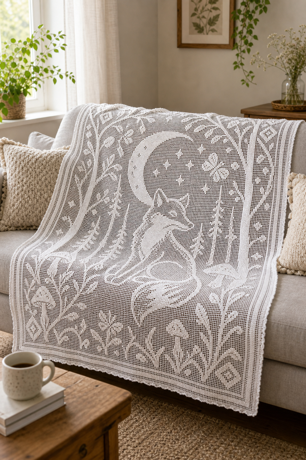 Moonlit Fox Forest Filet Crochet Curtain Pattern-Digital Download