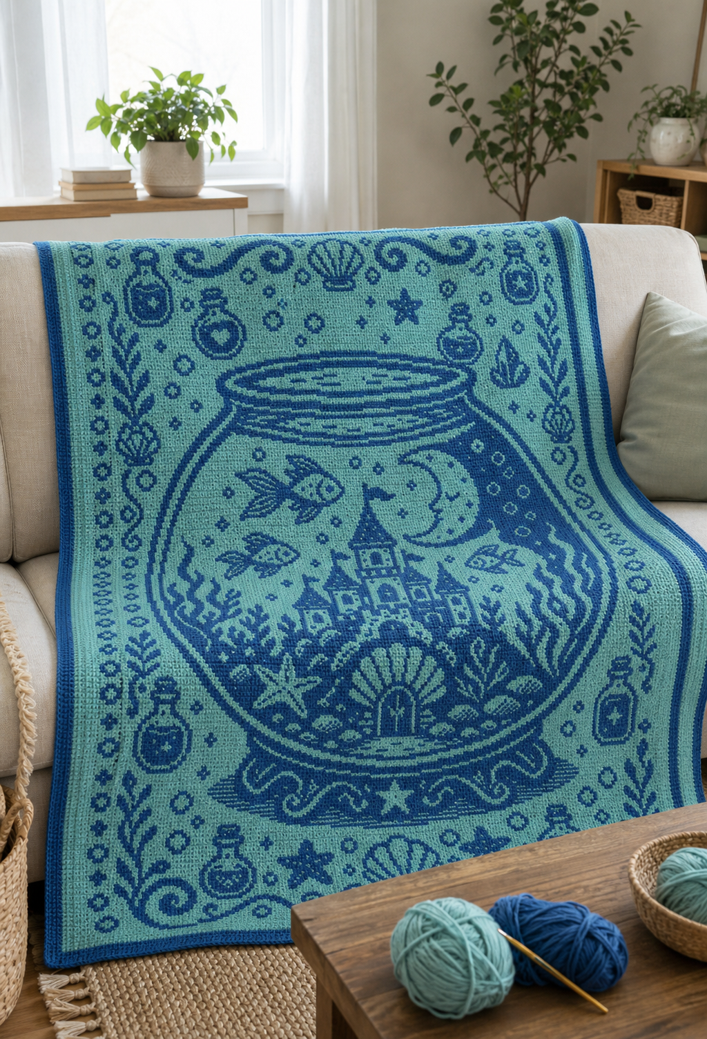 Fishbowl Castle C2C Crochet Mosaic Pattern-Digital Download