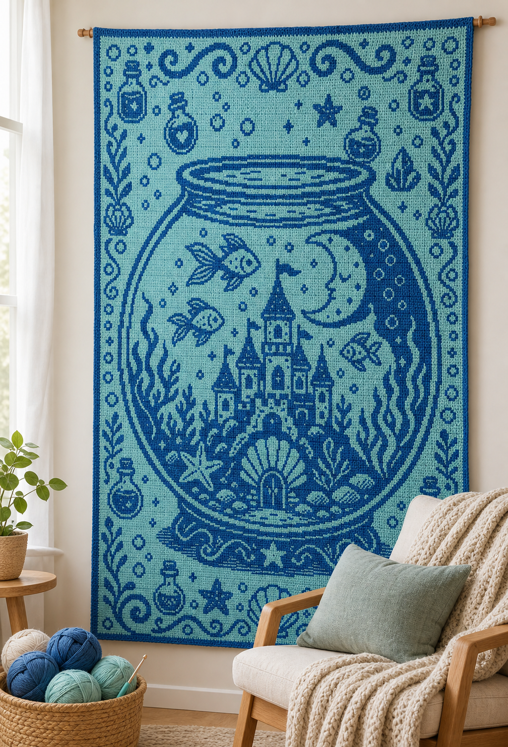 Fishbowl Castle C2C Crochet Mosaic Pattern-Digital Download
