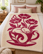 Dormouse Teacup Blossom C2C Crochet Mosaic Pattern-Digital Download