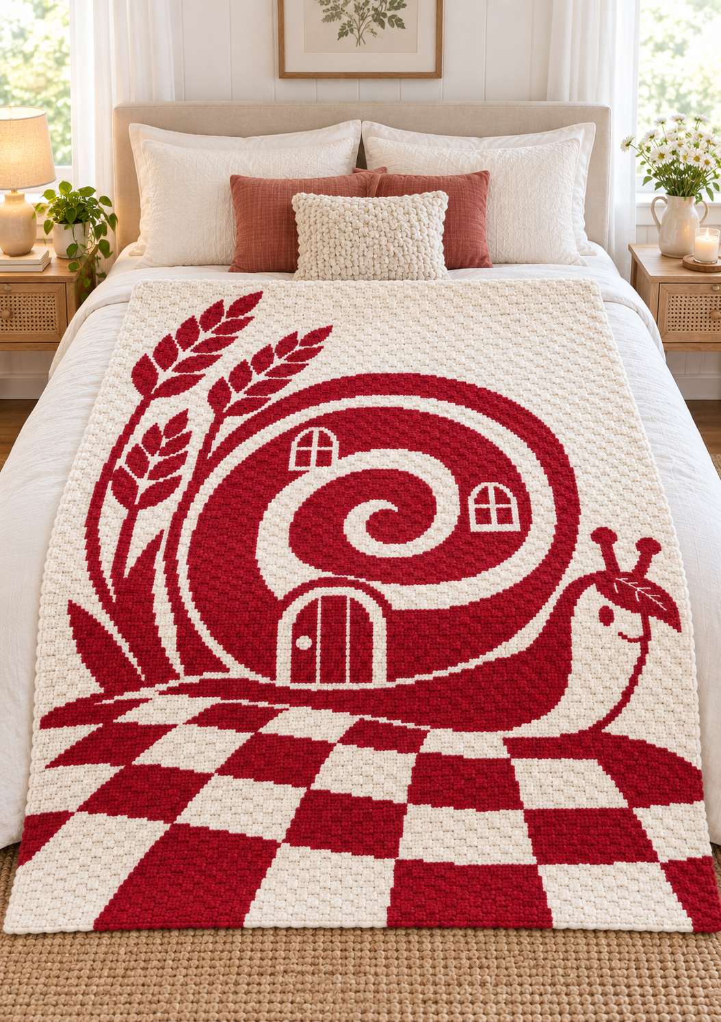 Snail House Garden C2C Crochet Mosaic Pattern-Digital Download