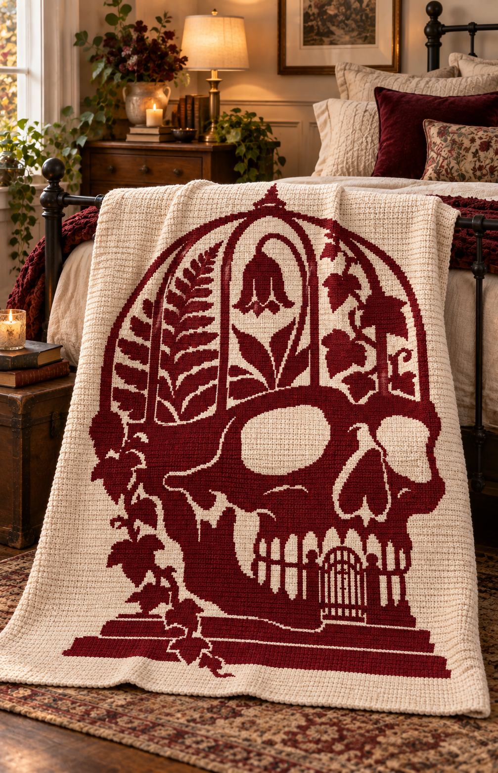 Botanical Skull Conservatory C2C Crochet Mosaic Pattern-Digital Download