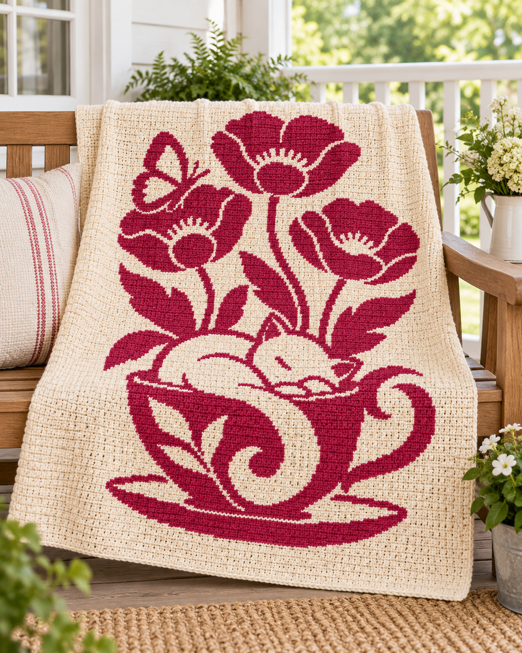 Dormouse Teacup Blossom C2C Crochet Mosaic Pattern-Digital Download