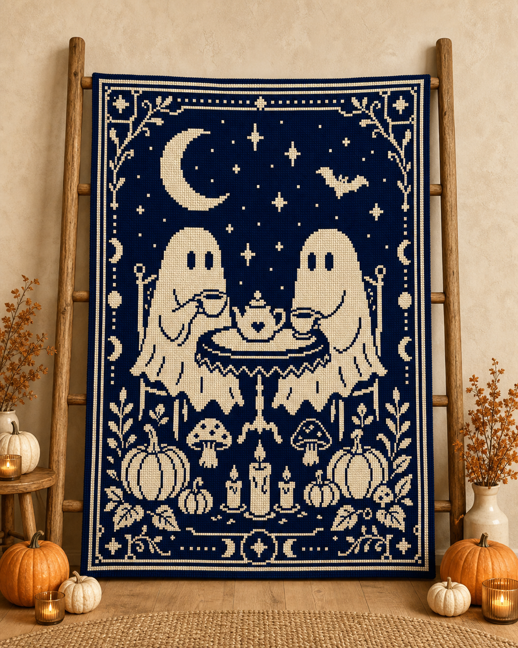 Halloween Ghost Tea C2C Crochet Mosaic Pattern-Digital Download