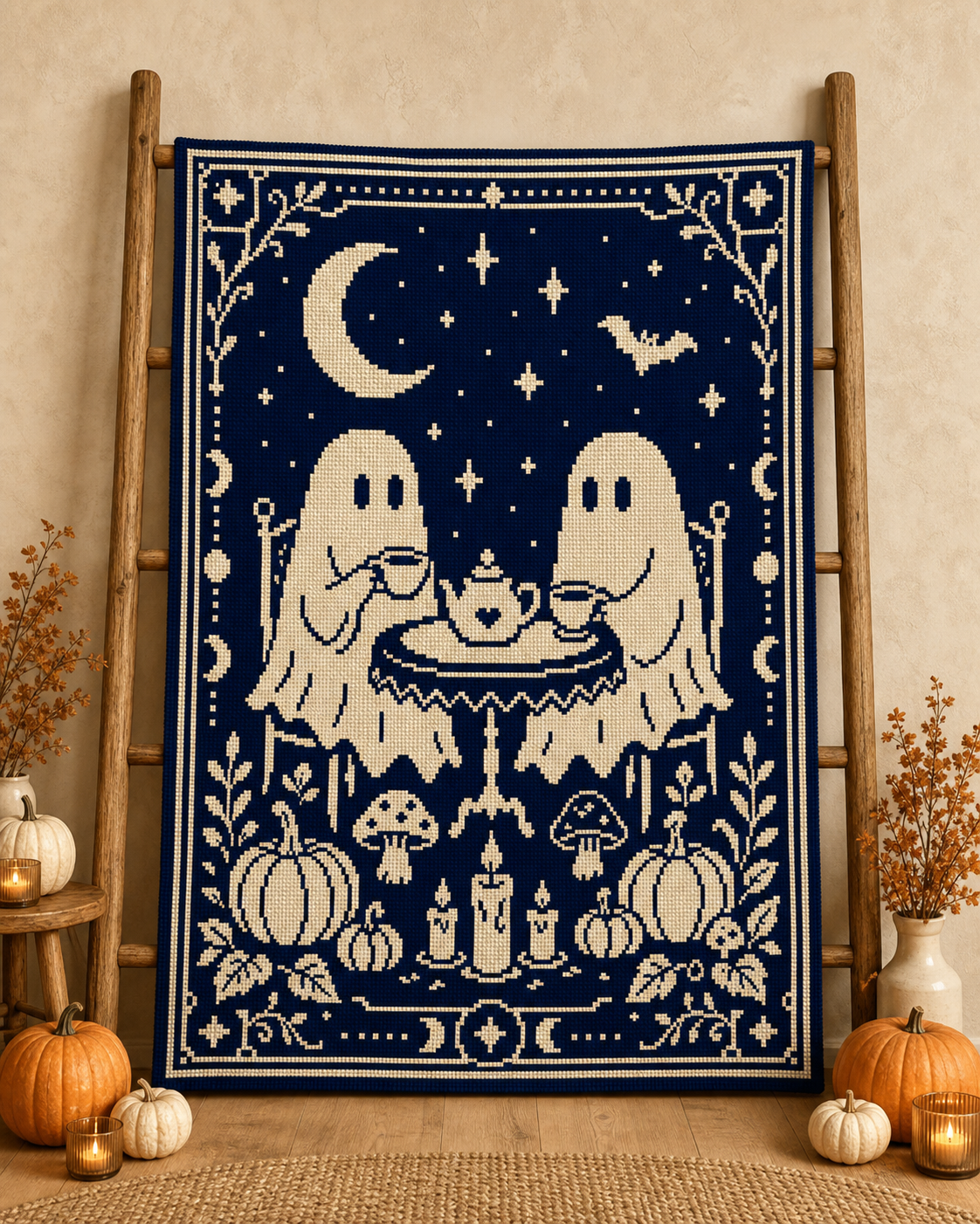 Halloween Ghost Tea C2C Crochet Mosaic Pattern-Digital Download