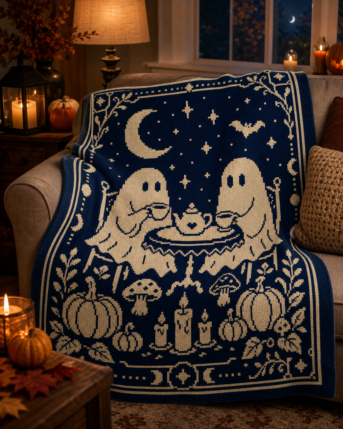 Halloween Ghost Tea C2C Crochet Mosaic Pattern-Digital Download