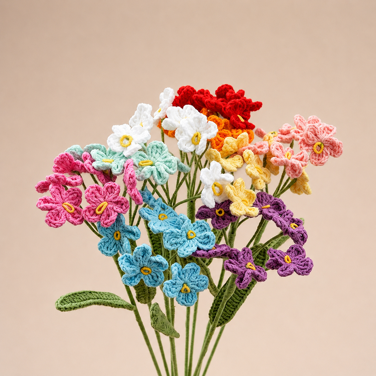 10PC Handmade Crochet Wildflower Stem – Colorful Forever Flower