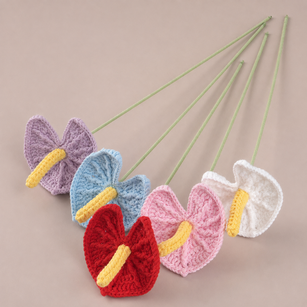 Handmade Crochet Anthurium Flowers – Set of 10 Stems