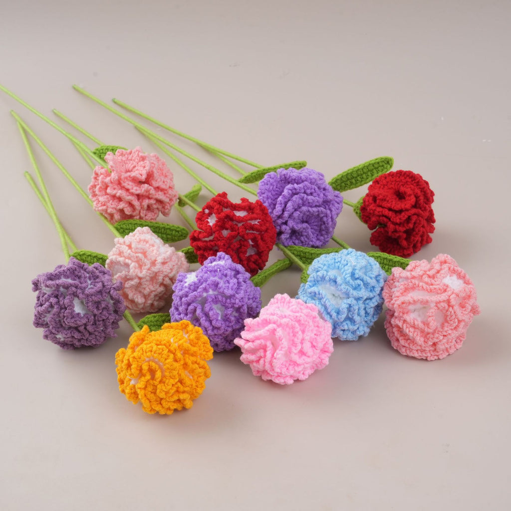 10PC Handmade Crochet Carnation Stem – Colorful Forever Flower