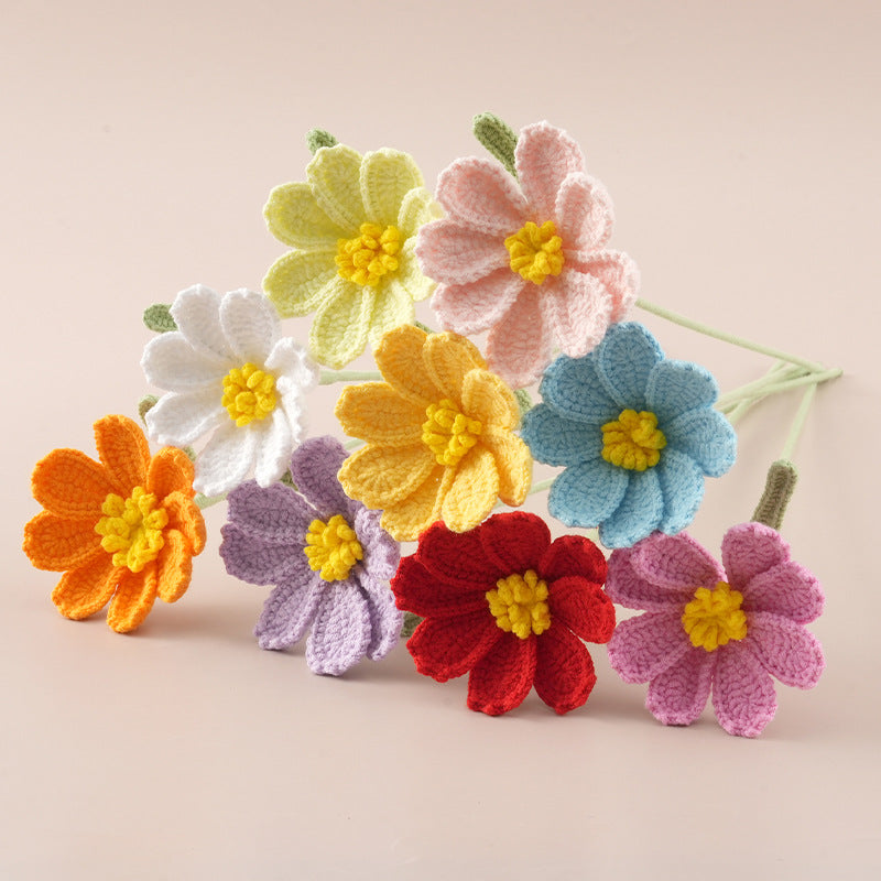 10 Stems Handmade Crochet Cosmos Flowers for Vase Decor & Gifts