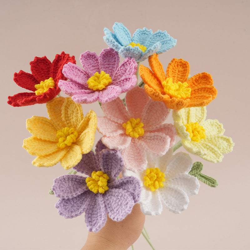10 Stems Handmade Crochet Cosmos Flowers for Vase Decor & Gifts