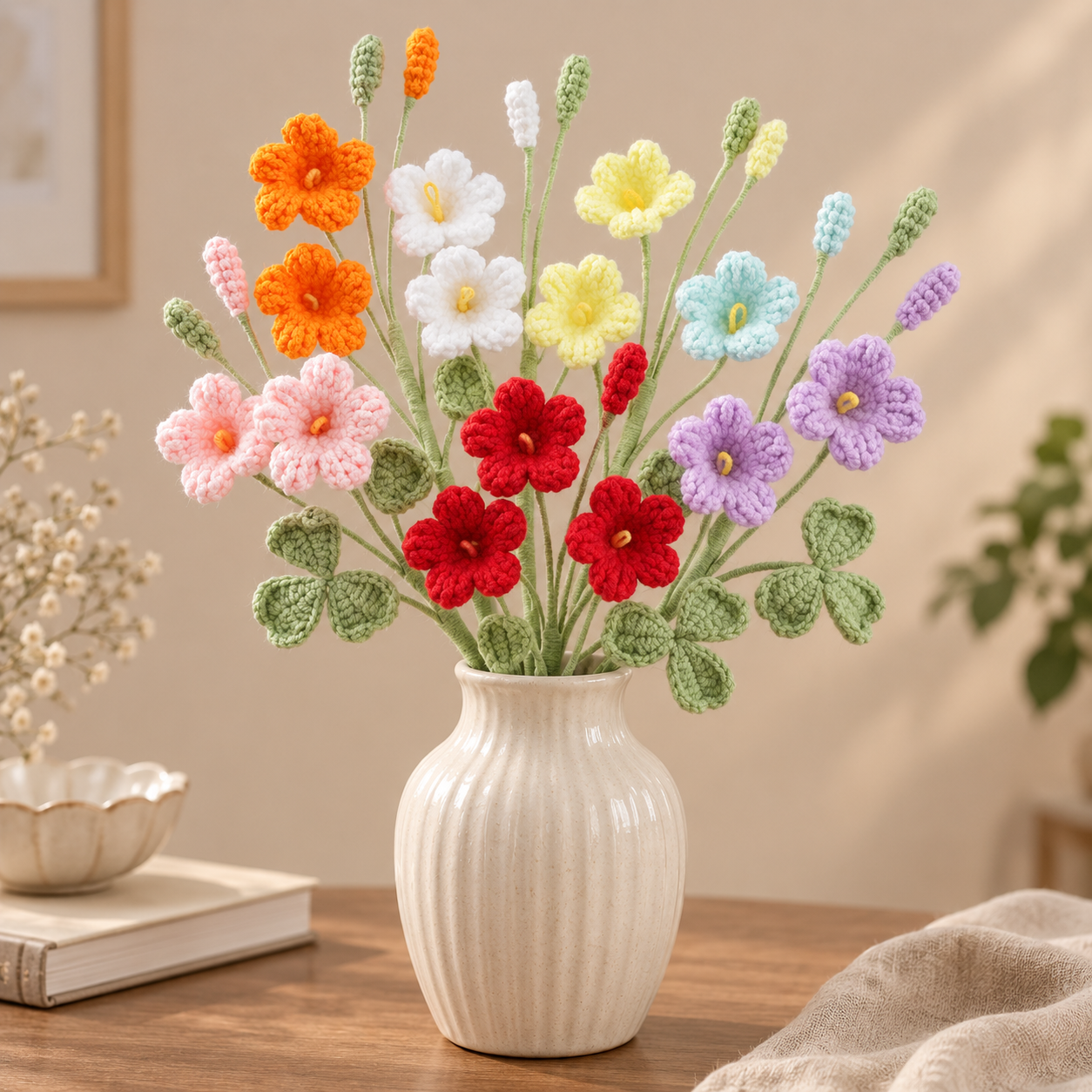 Handmade Crochet Oxalis Flowers – Set of 10 Stems