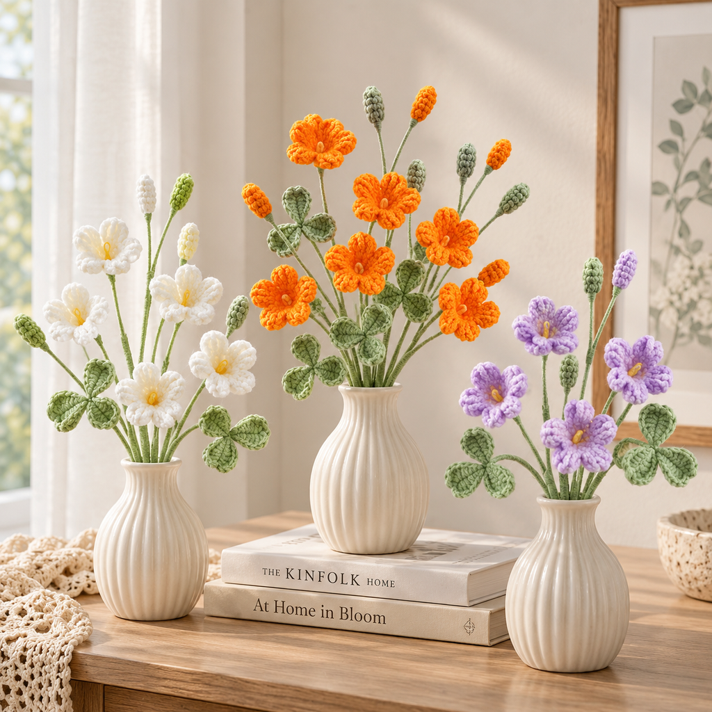 Handmade Crochet Oxalis Flowers – Set of 10 Stems