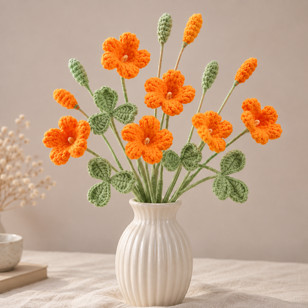 Handmade Crochet Oxalis Flowers – Set of 10 Stems