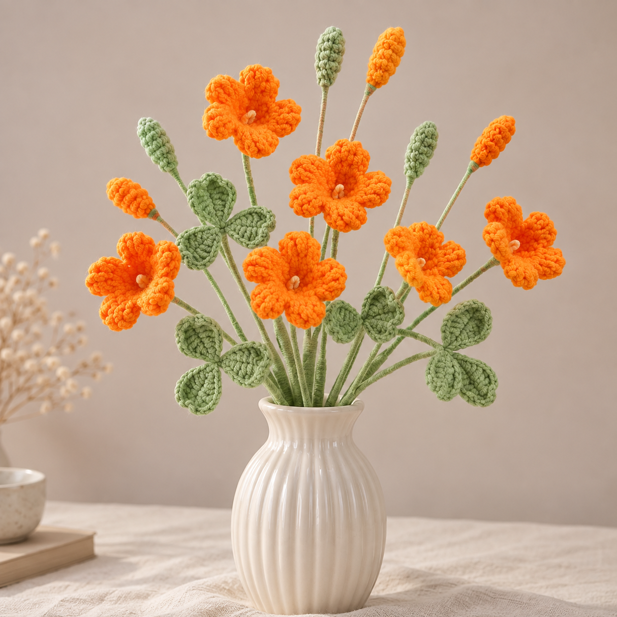 Handmade Crochet Oxalis Flowers – Set of 10 Stems