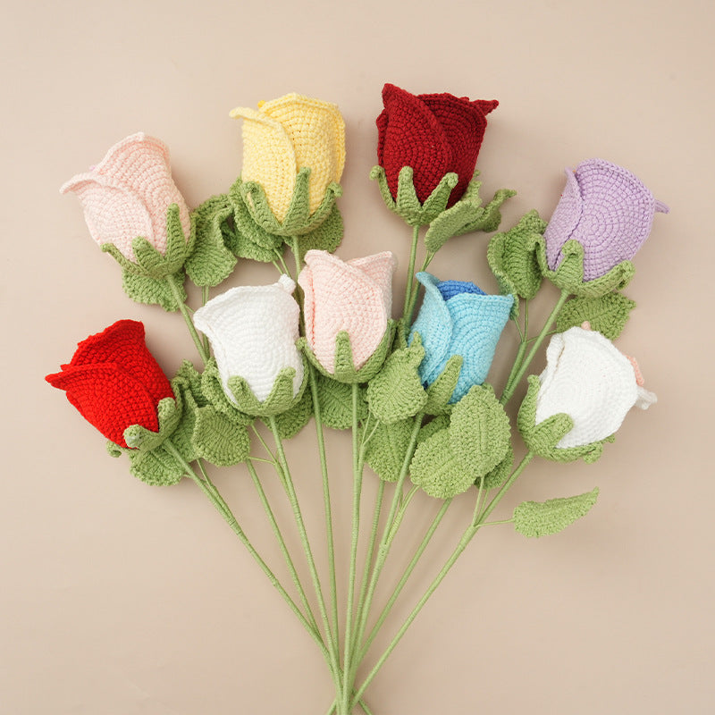 10PCS Handmade Crochet Rose Flower Set – Gifts & Home Decor