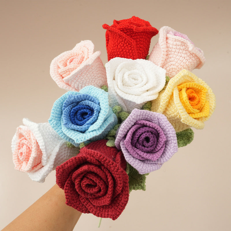 10PCS Handmade Crochet Rose Flower Set – Gifts & Home Decor