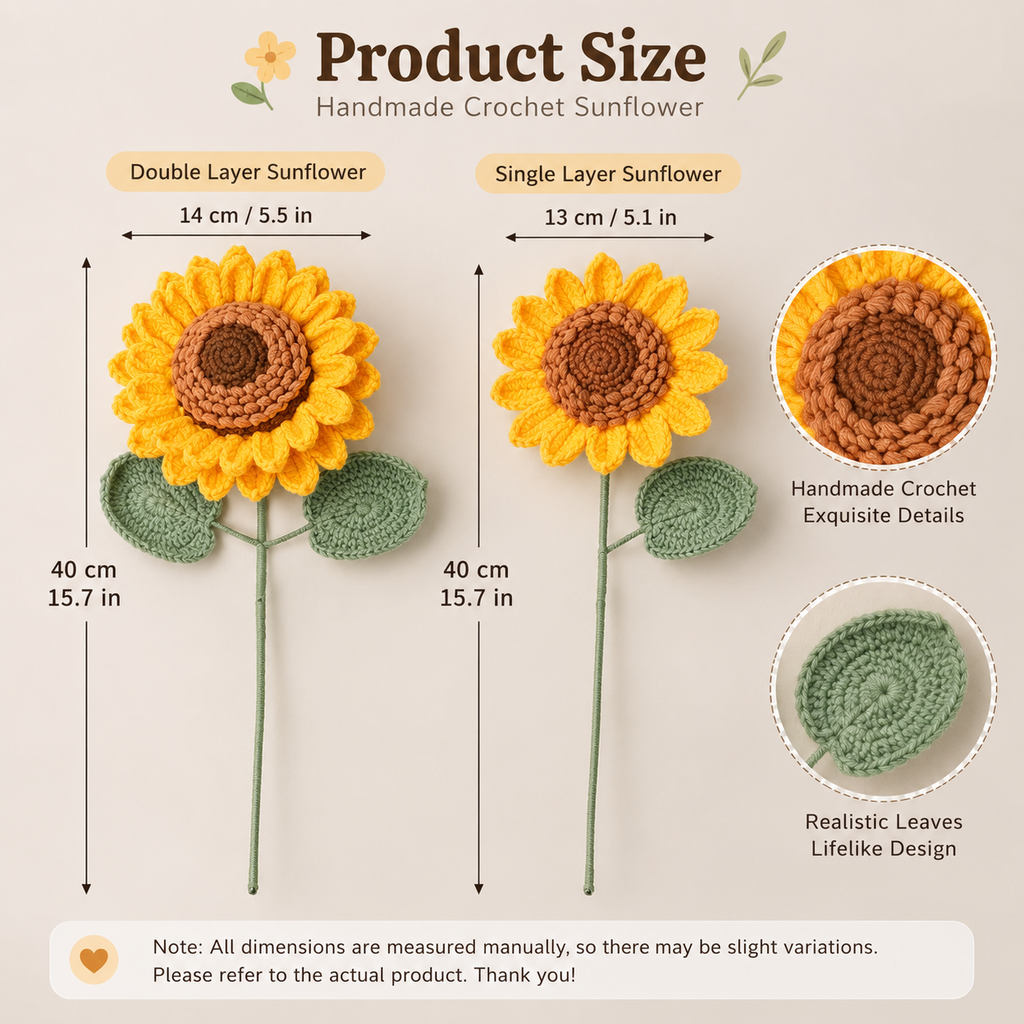 Handmade Crochet Sunflowers – 5 Stems Artificial Flower Bouquet