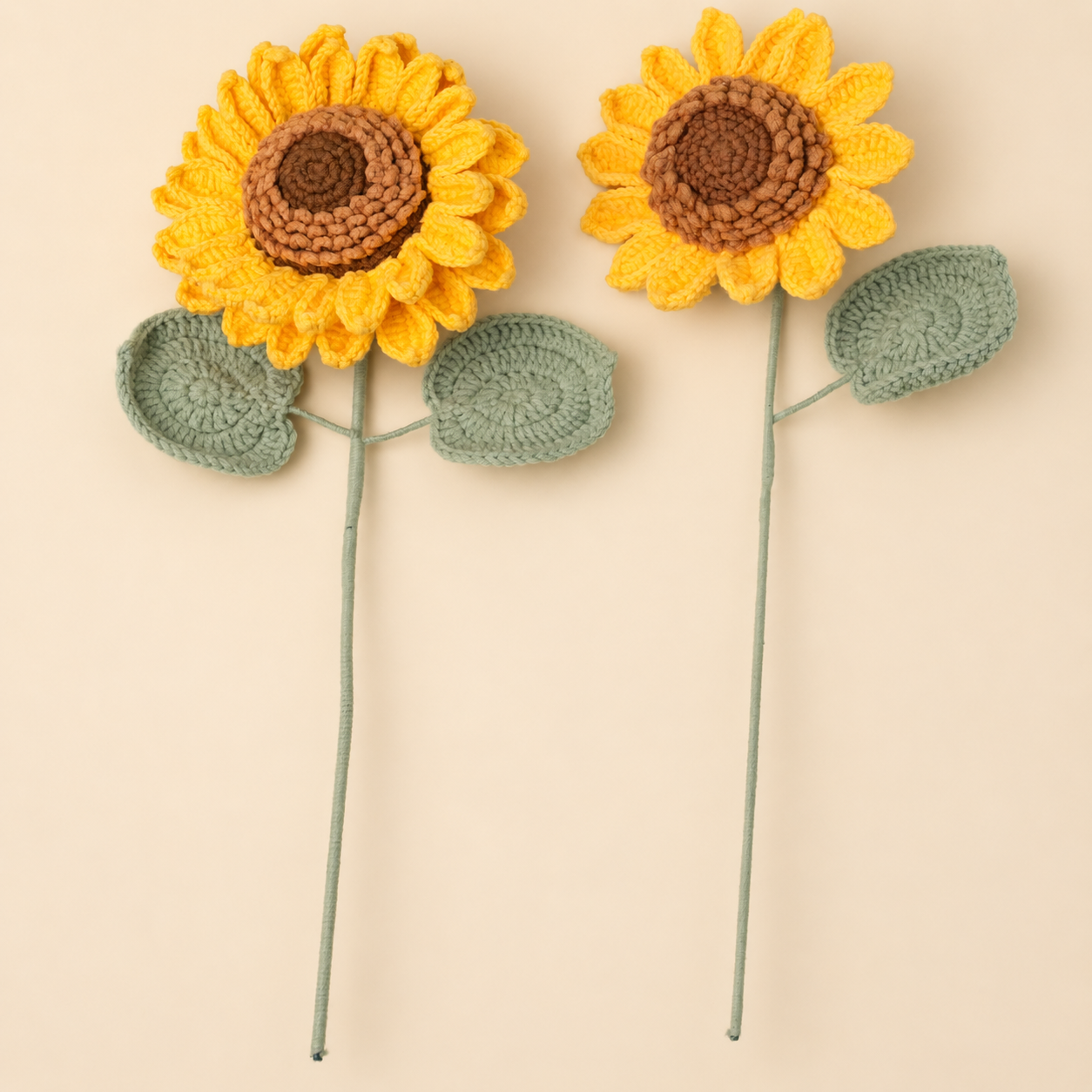 Handmade Crochet Sunflowers – 5 Stems Artificial Flower Bouquet