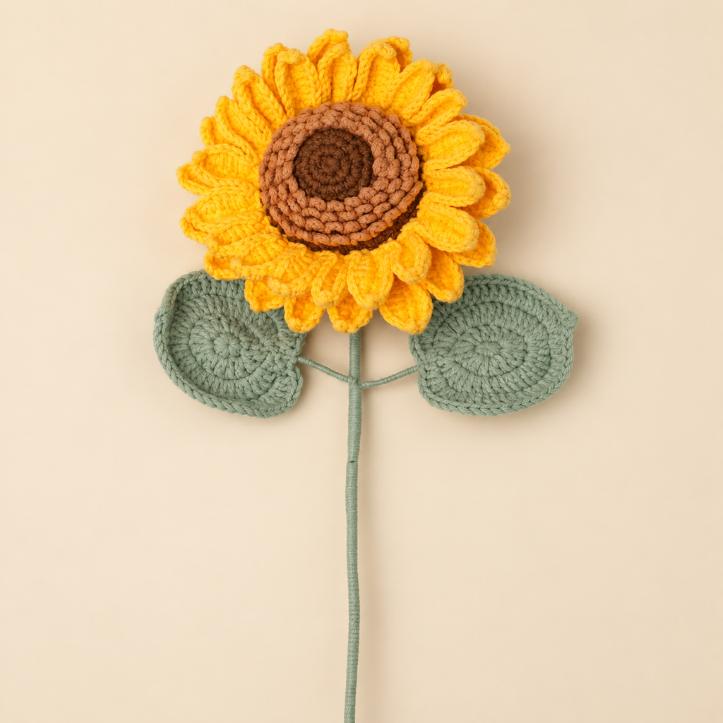Handmade Crochet Sunflowers – 5 Stems Artificial Flower Bouquet