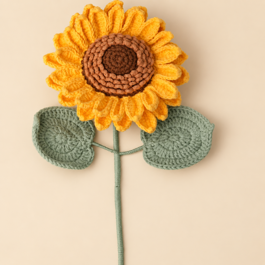 Handmade Crochet Sunflowers – 5 Stems Artificial Flower Bouquet