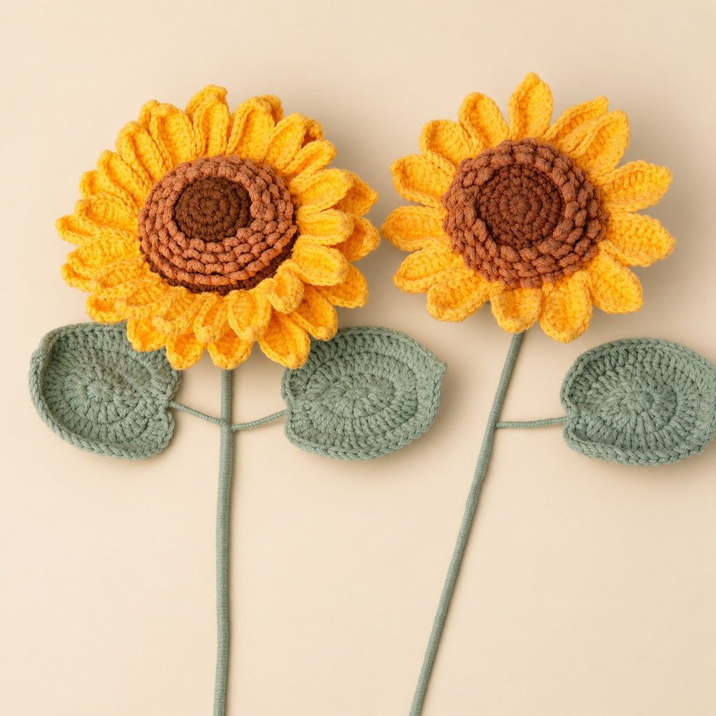 Handmade Crochet Sunflowers – 5 Stems Artificial Flower Bouquet