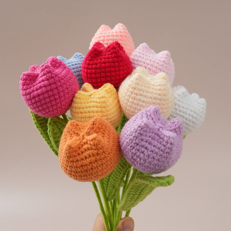 10 Stems Handmade Crochet Tulips for Vase Decor & Gifts