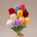 10-PCS Handmade Crochet Tulip Flowers – Long Stem Knitted Tulip