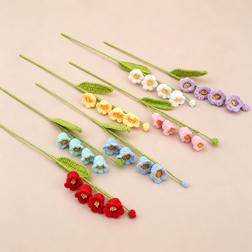 10PC Handmade Crochet Bellflower Stem – Colorful Forever Bloom