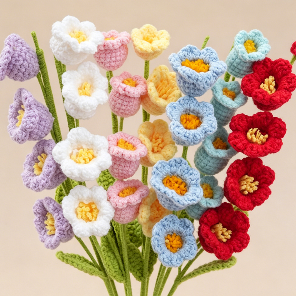 10PC Handmade Crochet Bellflower Stem – Colorful Forever Bloom
