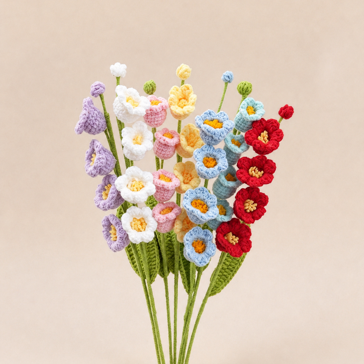 10PC Handmade Crochet Bellflower Stem – Colorful Forever Bloom