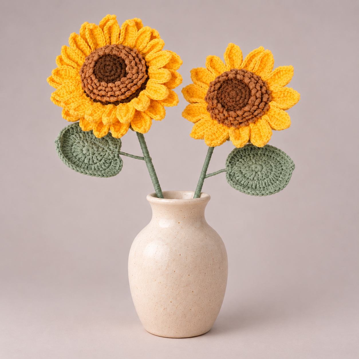 Handmade Crochet Sunflowers – 5 Stems Artificial Flower Bouquet