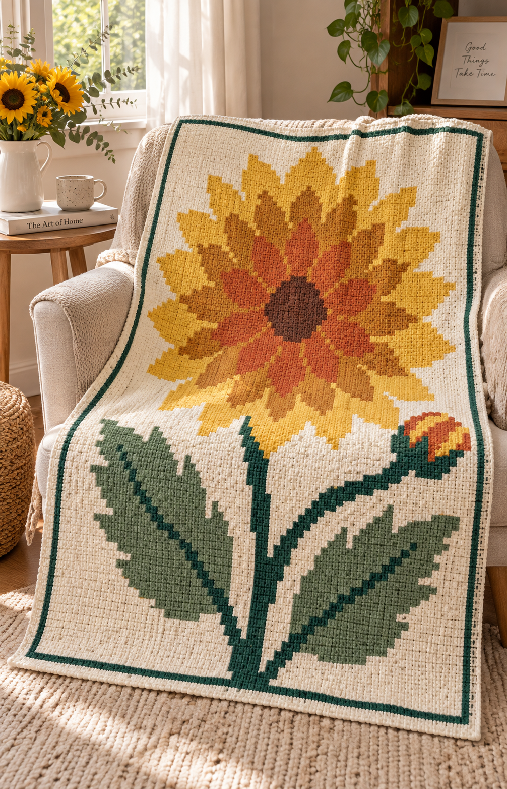 Layered Sunflower C2C Blanket Pattern PDF-Digital Download