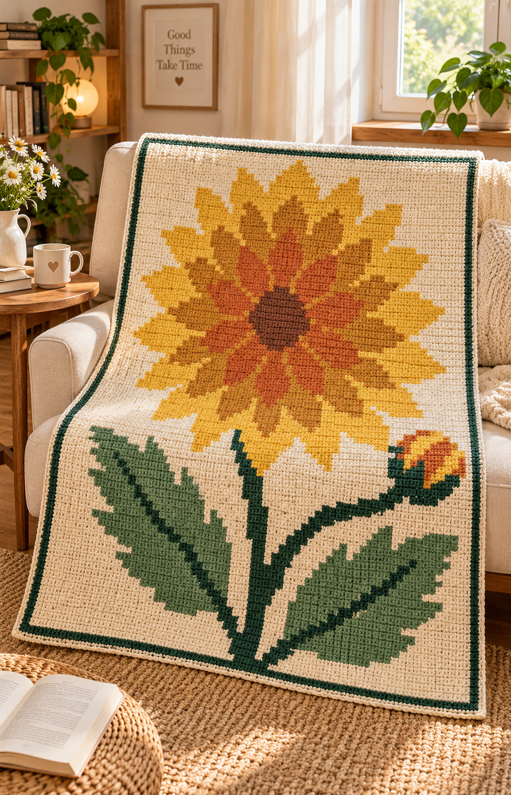 Layered Sunflower C2C Blanket Pattern PDF-Digital Download