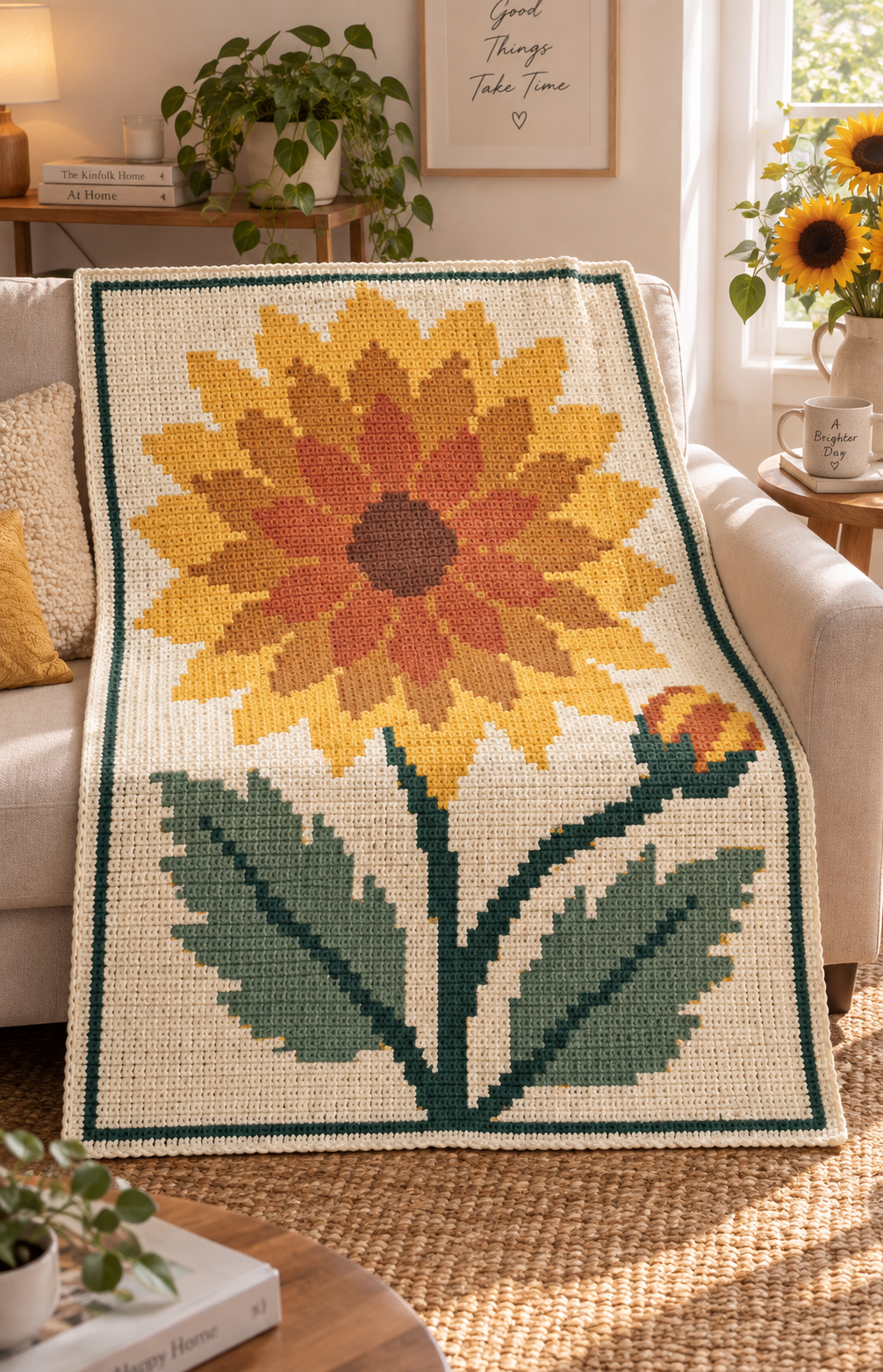 Layered Sunflower C2C Blanket Pattern PDF-Digital Download