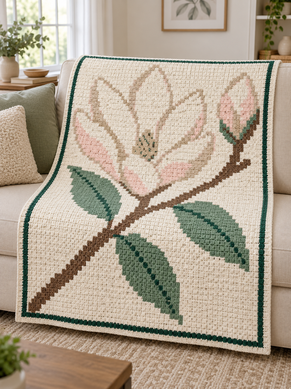 Magnolia Branch C2C Blanket Pattern PDF-Digital Download