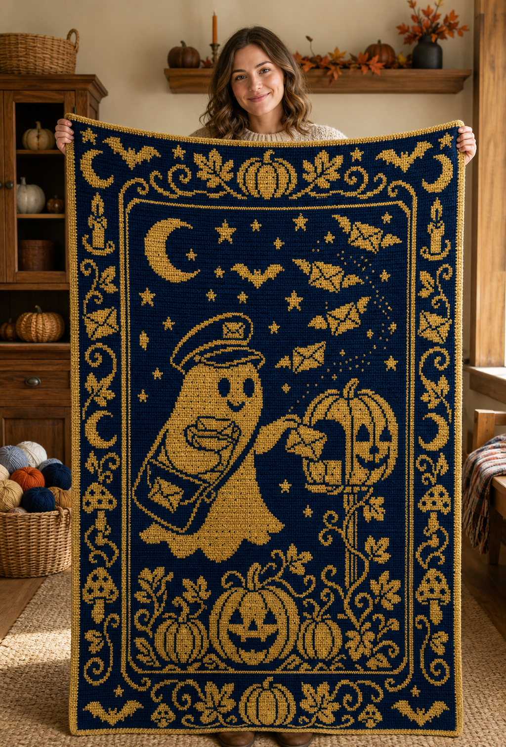 Mail Ghost Pumpkin C2C Crochet Mosaic Pattern-Digital Download
