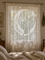 Moon Cat Filet Crochet Curtain Pattern-Digital Download