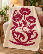 Dormouse Teacup Blossom C2C Crochet Mosaic Pattern-Digital Download