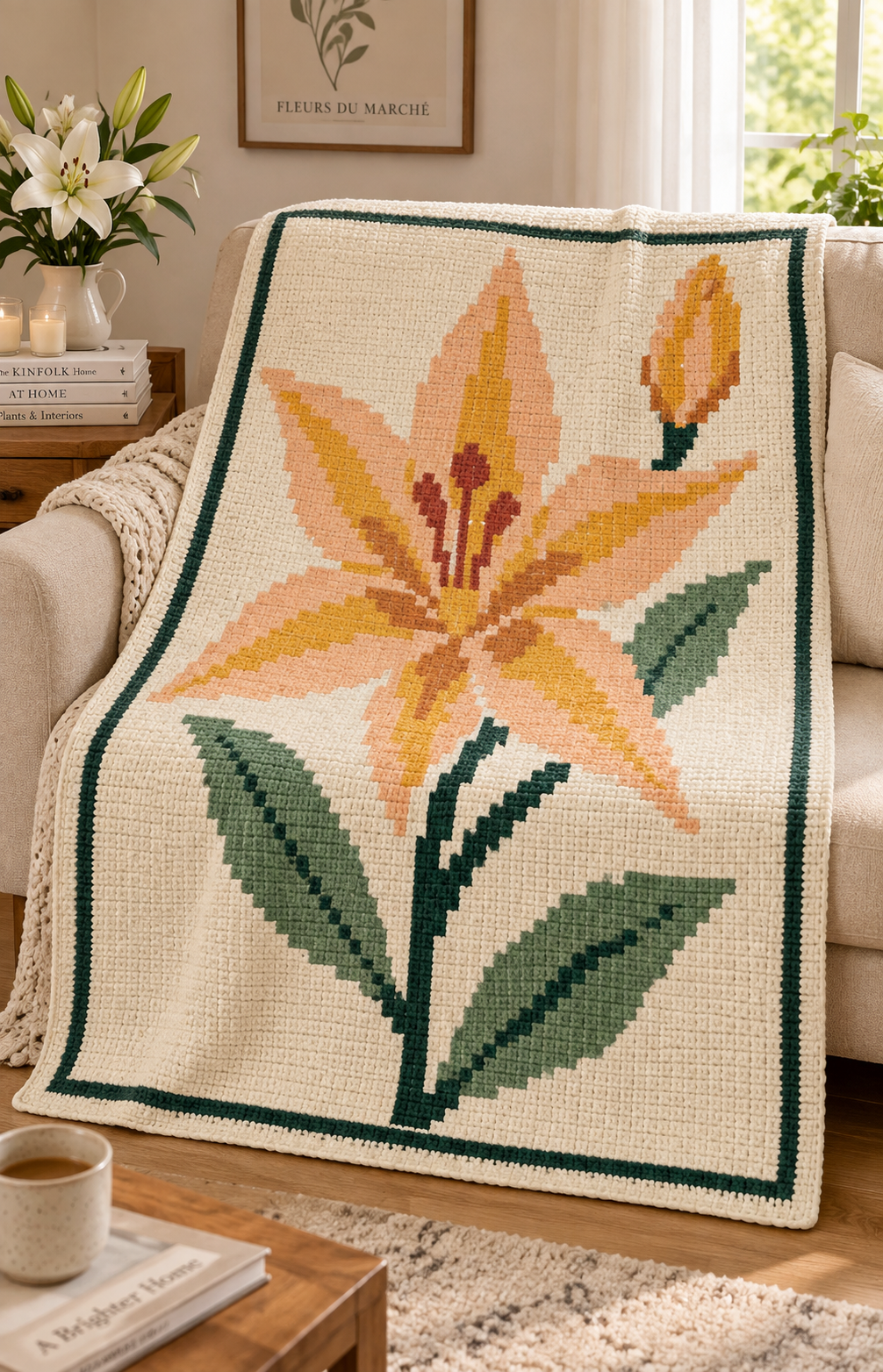 Orange Lily C2C Crochet Blanket Pattern PDF-Digital Download