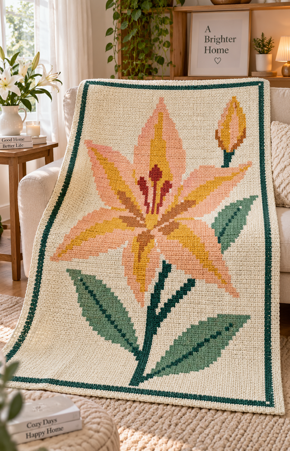 Orange Lily C2C Crochet Blanket Pattern PDF-Digital Download