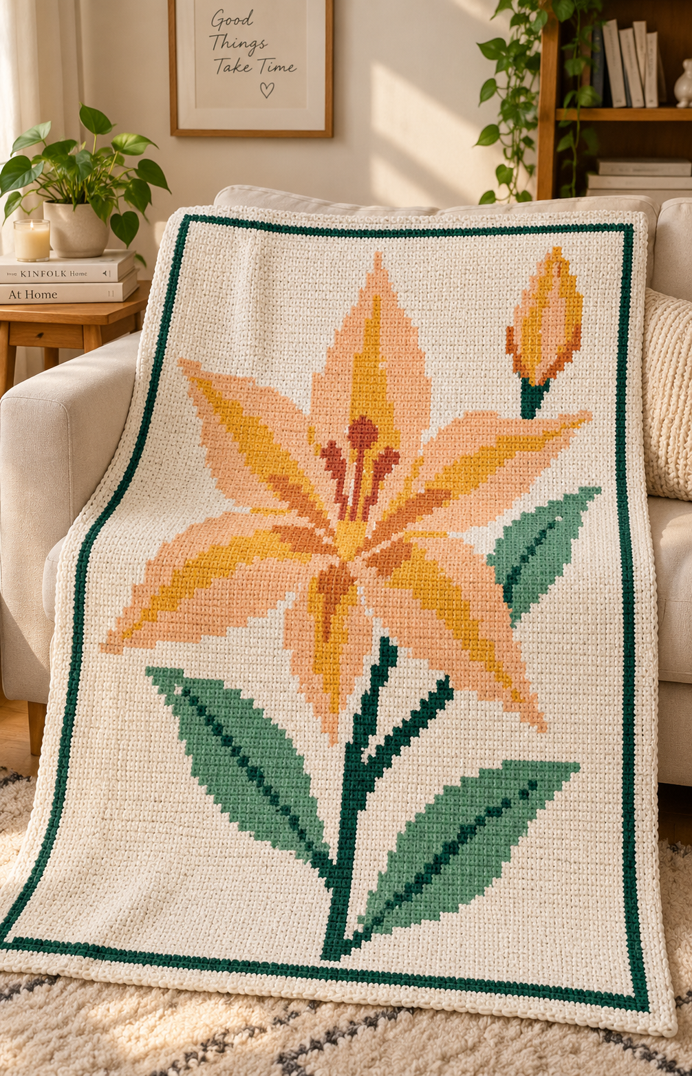 Orange Lily C2C Crochet Blanket Pattern PDF-Digital Download
