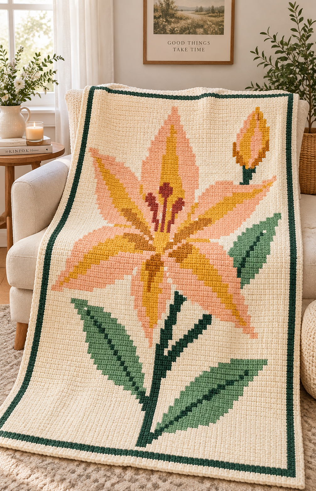 Orange Lily C2C Crochet Blanket Pattern PDF-Digital Download