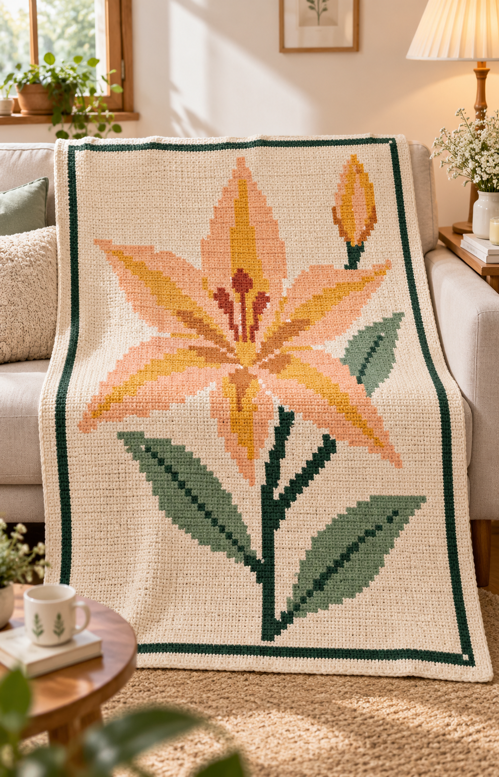 Orange Lily C2C Crochet Blanket Pattern PDF-Digital Download