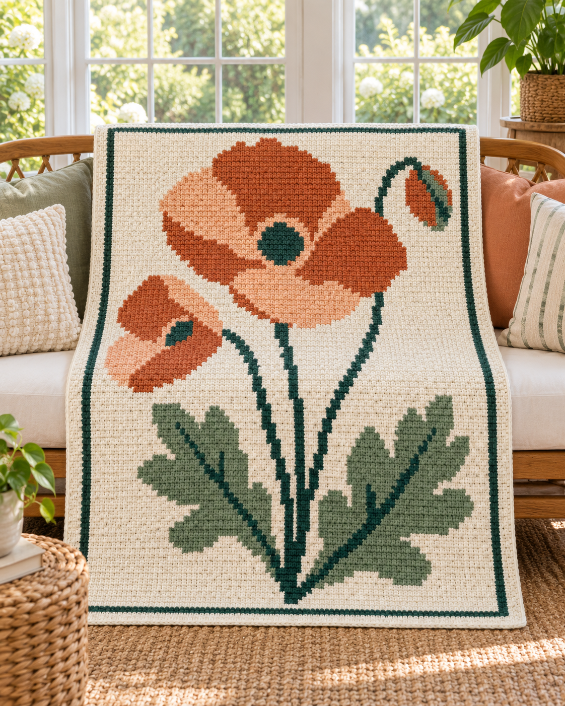 Orange Poppy C2C Blanket Pattern PDF-Digital Download