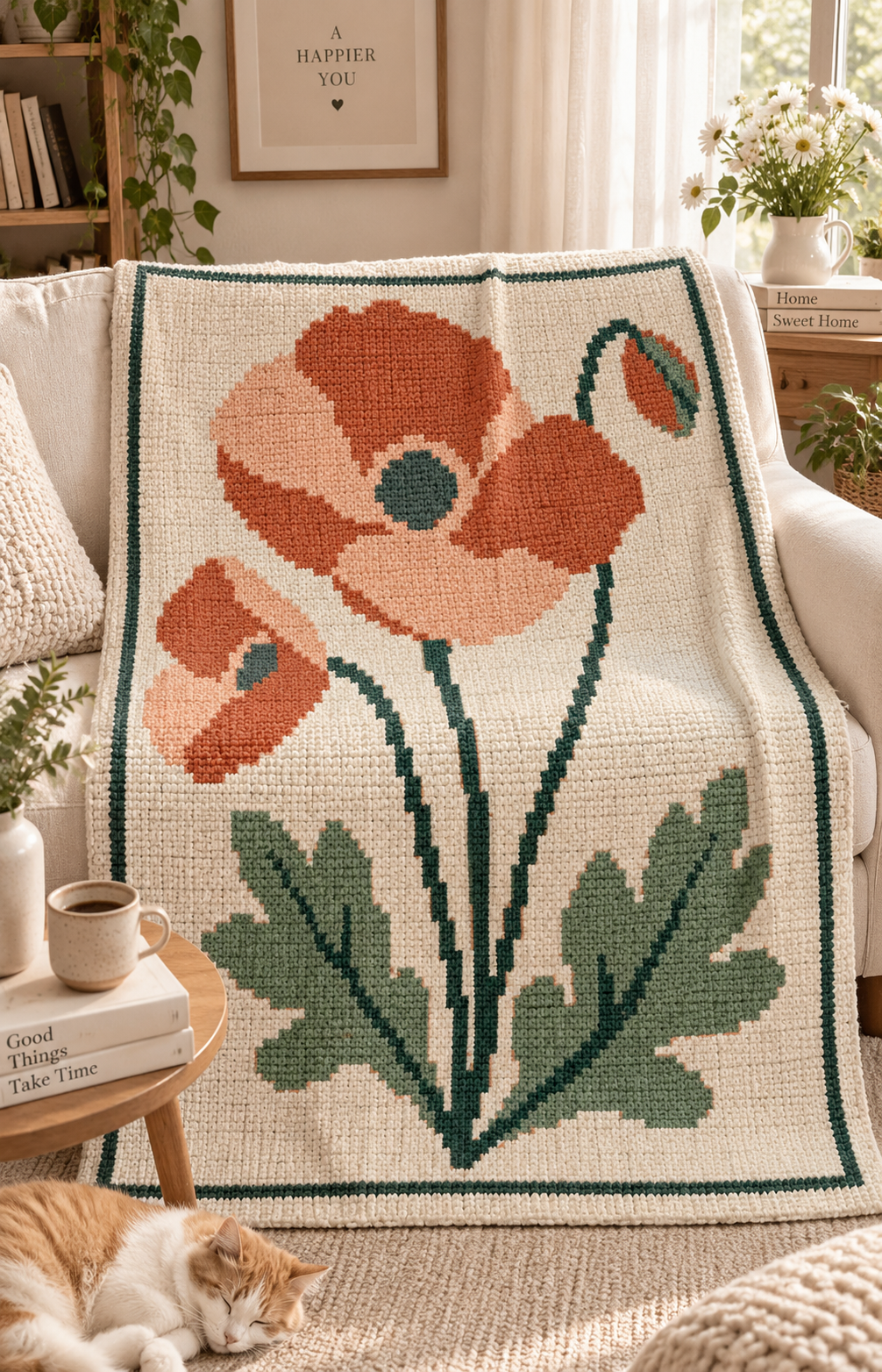Orange Poppy C2C Blanket Pattern PDF-Digital Download