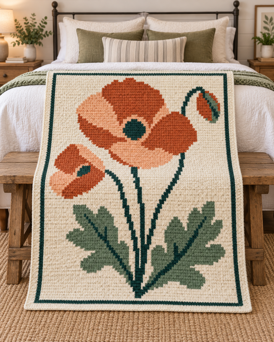 Orange Poppy C2C Blanket Pattern PDF-Digital Download